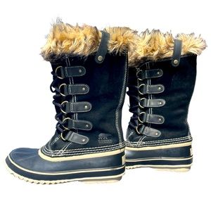 Sorel Joan of Arctic Boots Waterproof Faux Fur Lace Up Suede Leather Size 7